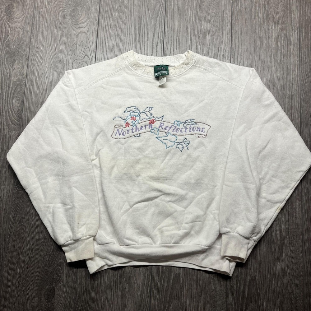 Vintage Northern Reflections 1990 Embroidered Cute Sweatshirt Small Nature White